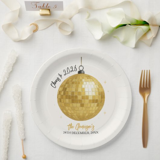 Champagne Disco-Kugel 2026 Silvester Pappteller (Hochzeit)