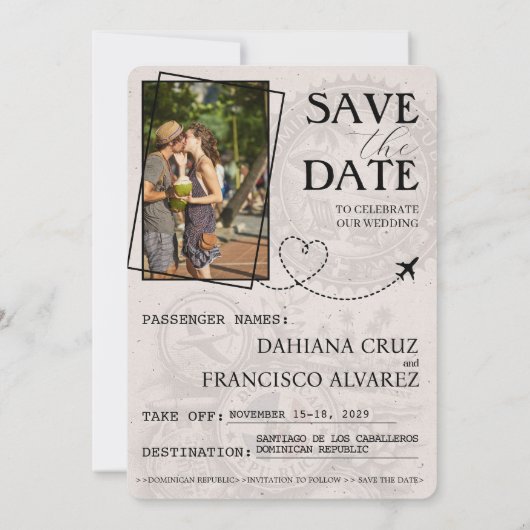 Champagne Dominikanische Republik Passport Save The Date (Rückseite)