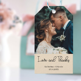Champagne Elegant Wedding Love and Thanks Photo Geschenkanhänger