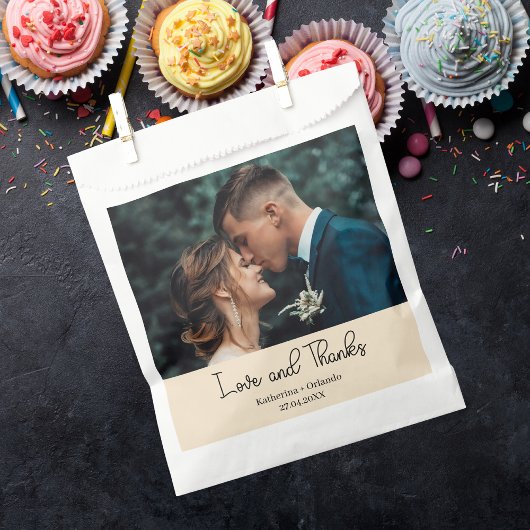 Champagne Elegant Wedding Love and Thanks Photo Geschenktütchen
