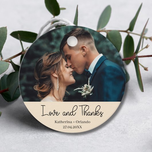 Champagne Elegant Wedding Love & Thanks Photo Geschenkanhänger