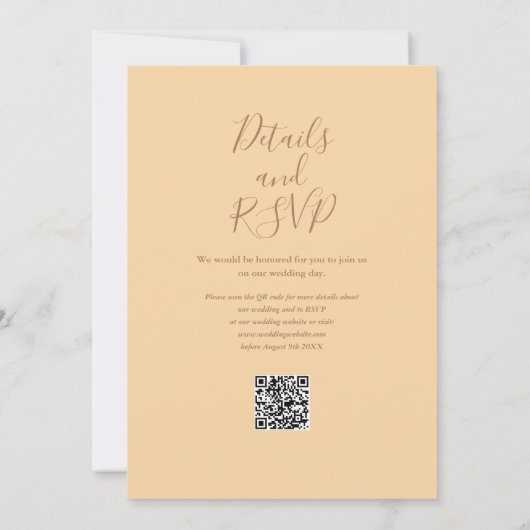 Champagne Elegantes Script QR Code Hochzeit Einladung (Rückseite)