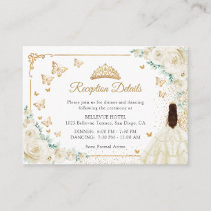 Champagne Elfenbein Gold Quinceanera-Empfangsdetai Begleitkarte