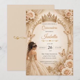 Champagne Elfenbein Quinceañera Einladung