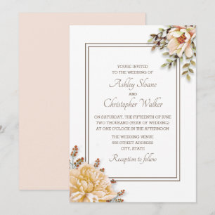 Champagne Elfenbein Weiße Florale Hochzeitseinladu Einladung