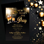 Champagne Fireworks Black Gold Silvester Party Einladung