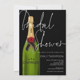 Champagne Flasche Weißes Script Schwarzes Brautpar Einladung