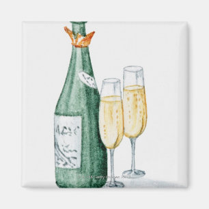 Champagne-Flaschen und zwei Gläser Magnet