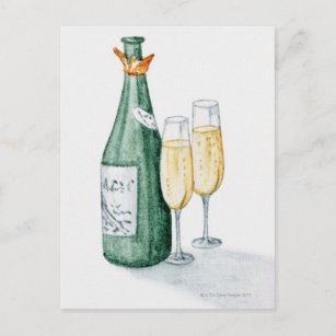 Champagne-Flaschen und zwei Gläser Postkarte