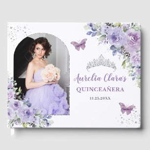 Champagne Floral Butterfells Quinceañera Foto Gästebuch