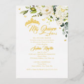 Champagne Floral Gold Mis Quince Quinceanera Folieneinladung (Vorderseite)