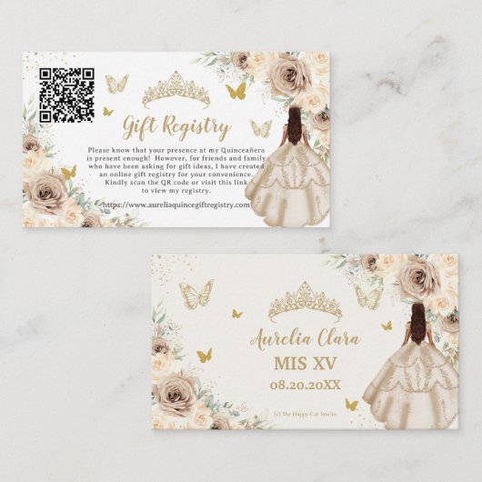Champagne Floral Gold Quinceañera Geschenkregister Begleitkarte (Vorne/Hinten)