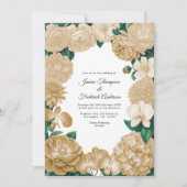 Champagne Floral Photo and QR Code Wedding Einladung (Vorderseite)