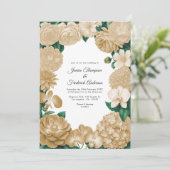 Champagne Floral Photo and QR Code Wedding Einladung (Stehend Vorderseite)