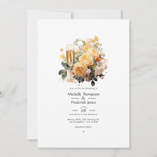 Champagne Floral Wedding Einladung (Vorderseite)