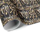 Champagne Flutes auf Gold Bokeh Geschenkpapier (Rolleneckpunkt)