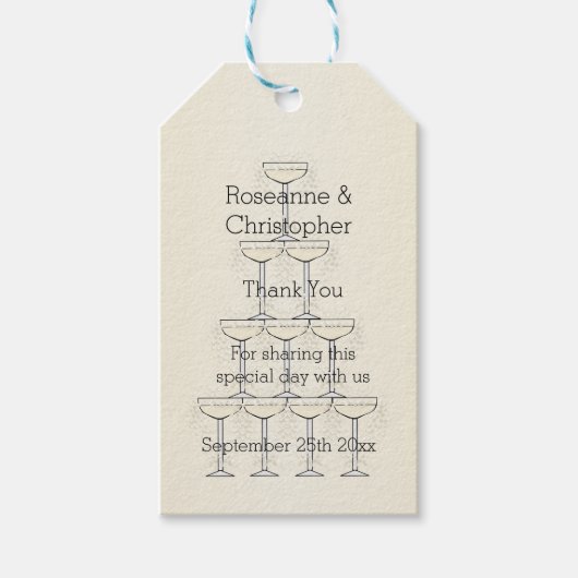 Champagne Flutes Design Champagner farbenfrohe Hoc Geschenkanhänger (Vorderseite)