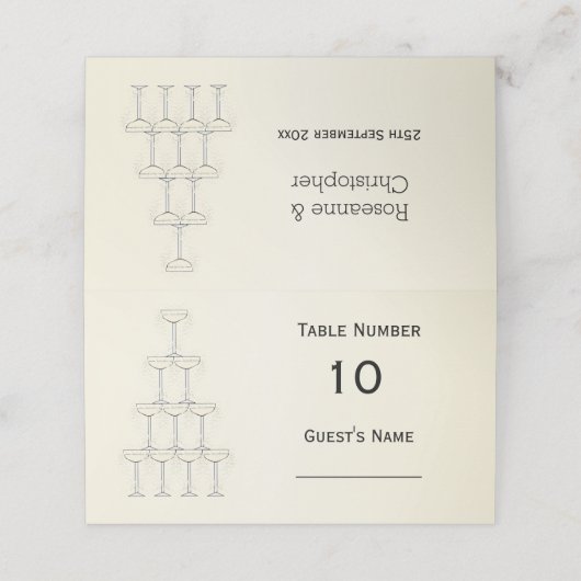 Champagne Flutes Design Champagner farbenfrohe Hoc Platzkarte (Außenseite Aufgefaltet)