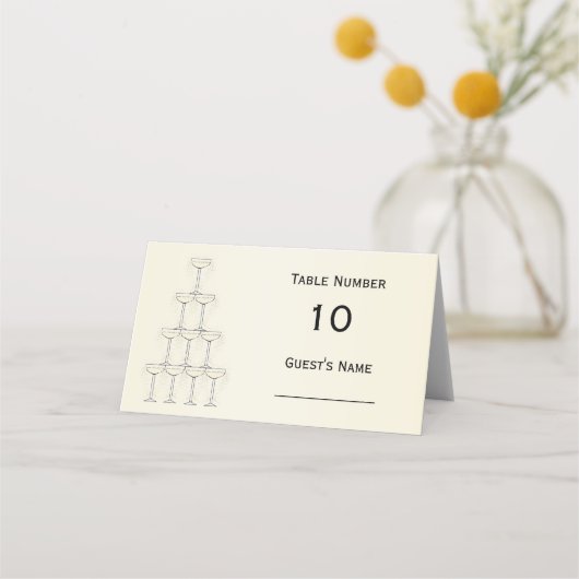 Champagne Flutes Design Champagner farbenfrohe Hoc Platzkarte (Vorderseite)