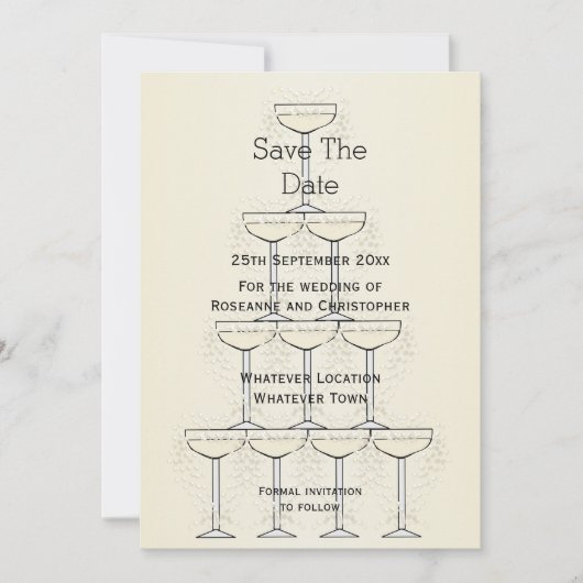 Champagne Flutes Design Champagner farbenfrohe Hoc Save The Date (Vorderseite)