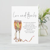 Champagne Flutes Script Foto Wedding Dankeskarte (Stehend Vorderseite)