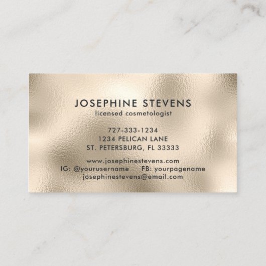 Champagne Foil Glitzer Tropfen Script Typografy Visitenkarte (Rückseite)