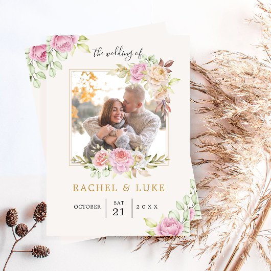 Champagne FOTO Floral Wedding Style Einladung