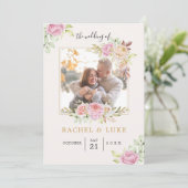 Champagne FOTO Floral Wedding Style Einladung (Stehend Vorderseite)