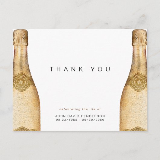 Champagne Funeral Loss of Life Thank You Postkarte (Vorderseite)