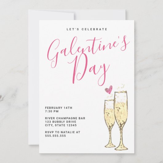 Champagne Galentines Day Party Einladung (Vorderseite)