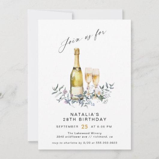 Champagne Garden | Cute Any Age Women's Birthday Einladung (Vorderseite)