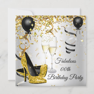 Champagne Geburtstagsparty Gold High Heels Silver Einladung
