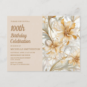 Champagne-Gelbe Blumen zum 100. Geburtstag der Fra Einladungspostkarte