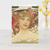 Champagne Girl Alphonse Mucha Grußkarte Karte (Gelbe Blume)