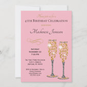 Champagne Glam Birthday Einladung Pink Gold Black (Vorderseite)