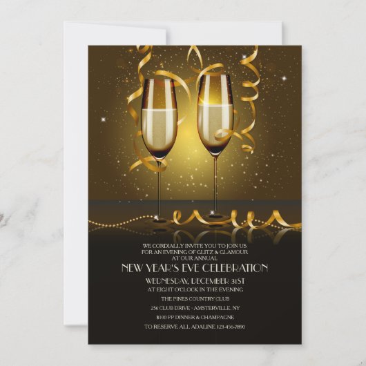 Champagne-Glas-Silvesterabend-Einladung Einladung (Vorderseite)