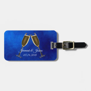 Champagne-Gläser und blauer Hintergrund Gepäckanhänger
