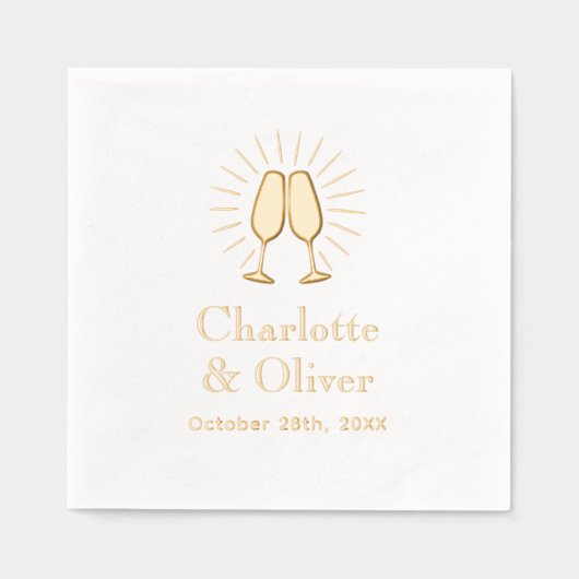 Champagne Gläses Wedding Couple Names Datum Servietten Mit Folie (Vorderseite)