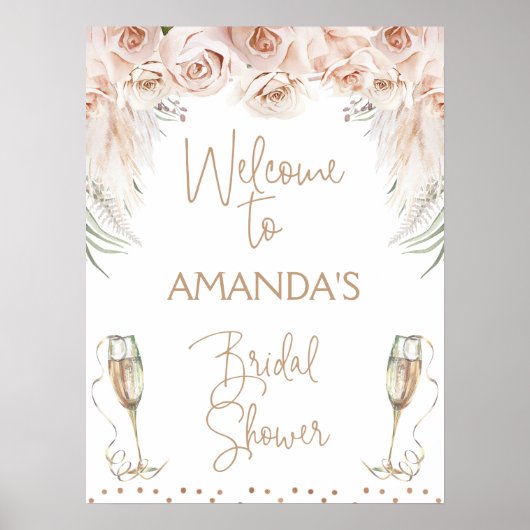 Champagne Glass Boho Brunch Brautparty Willkommen Poster (Vorne)