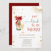 Champagne Glass Bottle Red Bow Einladung (Vorne/Hinten)