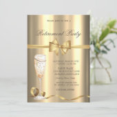 Champagne Glass Bow Gold Retirement Party Einladung (Stehend Vorderseite)