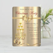 Champagne Glass Bow Gold Weihnachtsfest Party Einladung (Stehend Vorderseite)