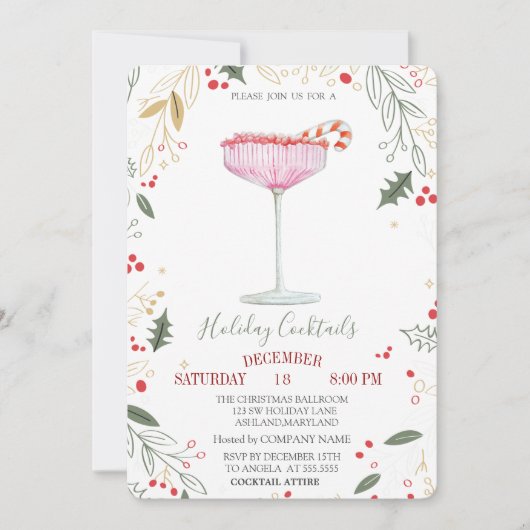 Champagne Glass Branches Company Weihnachten Einladung (Vorderseite)