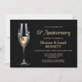Champagne Glass Floral 15th Wedding Anniversary Einladung (Vorderseite)