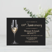 Champagne Glass Floral 60th Wedding Anniversary Einladung (Stehend Vorderseite)