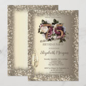 Champagne Glass Gold Confetti Rahmen Floral 75. Einladung (Vorne/Hinten)