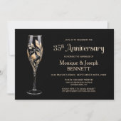 Champagne Glass Gold Leaf 35th Wedding Anniversary Einladung (Vorderseite)