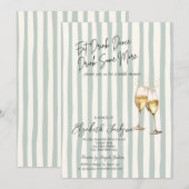 Champagne Glass Green Stripes Bridal Shower Einladung (Vorne/Hinten)