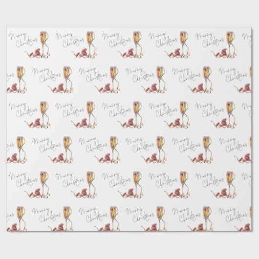 Champagne Glass Pattern Script Frohe Weihnachten Geschenkpapier (Flach)