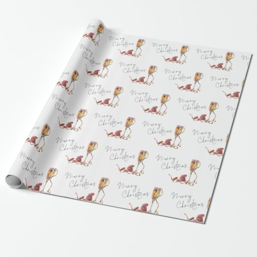 Champagne Glass Pattern Script Frohe Weihnachten Geschenkpapier (Ungerollt)